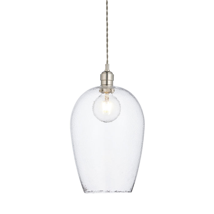 Endon 104237 Pendant 1 Light Bright Nickel Plate And Clear Hammered Glass