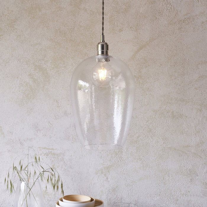 Endon 104237 Pendant 1 Light Bright Nickel Plate And Clear Hammered Glass