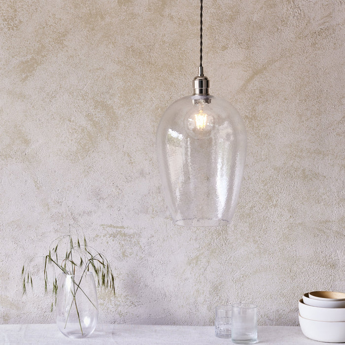 Endon 104237 Pendant 1 Light Bright Nickel Plate And Clear Hammered Glass
