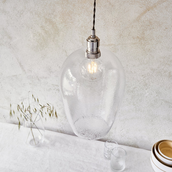 Endon 104237 Pendant 1 Light Bright Nickel Plate And Clear Hammered Glass
