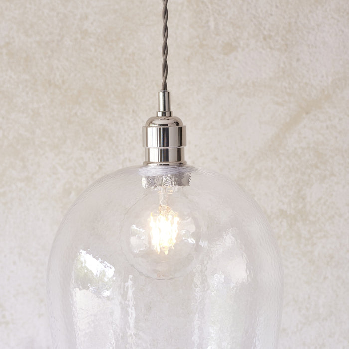Endon 104237 Pendant 1 Light Bright Nickel Plate And Clear Hammered Glass