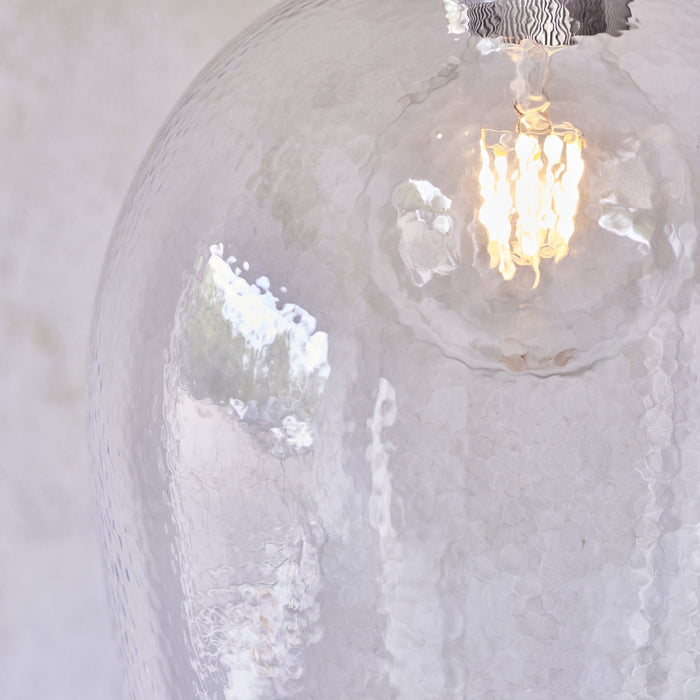 Endon 104237 Pendant 1 Light Bright Nickel Plate And Clear Hammered Glass