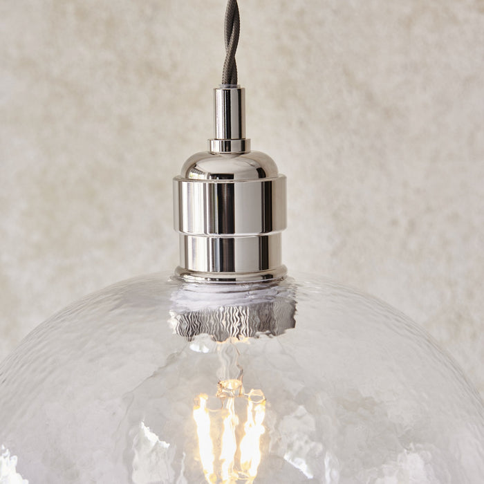 Endon 104237 Pendant 1 Light Bright Nickel Plate And Clear Hammered Glass