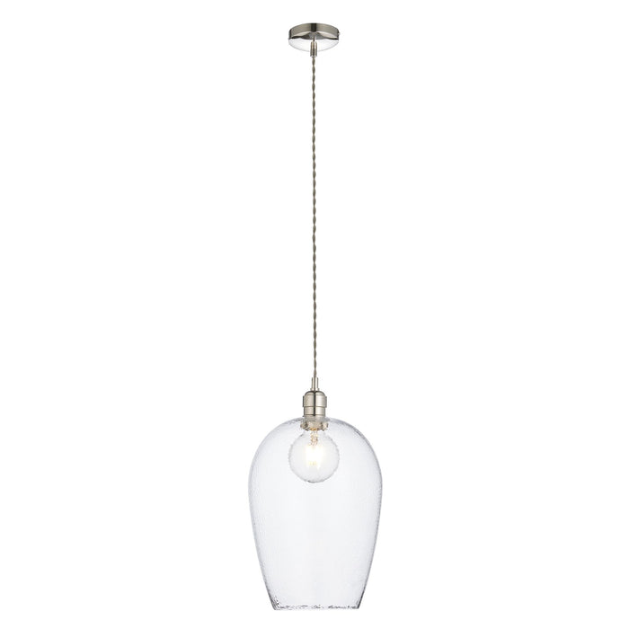 Nelson Lighting NL144237 Pendant 1 Light Bright Nickel Plate And Clear Hammered Glass