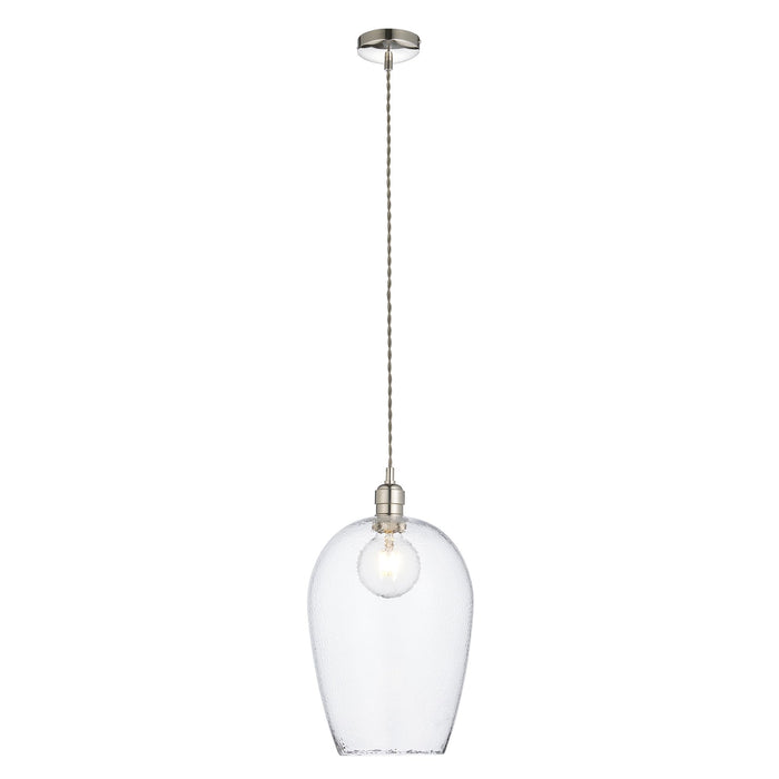 Endon 104237 Pendant 1 Light Bright Nickel Plate And Clear Hammered Glass