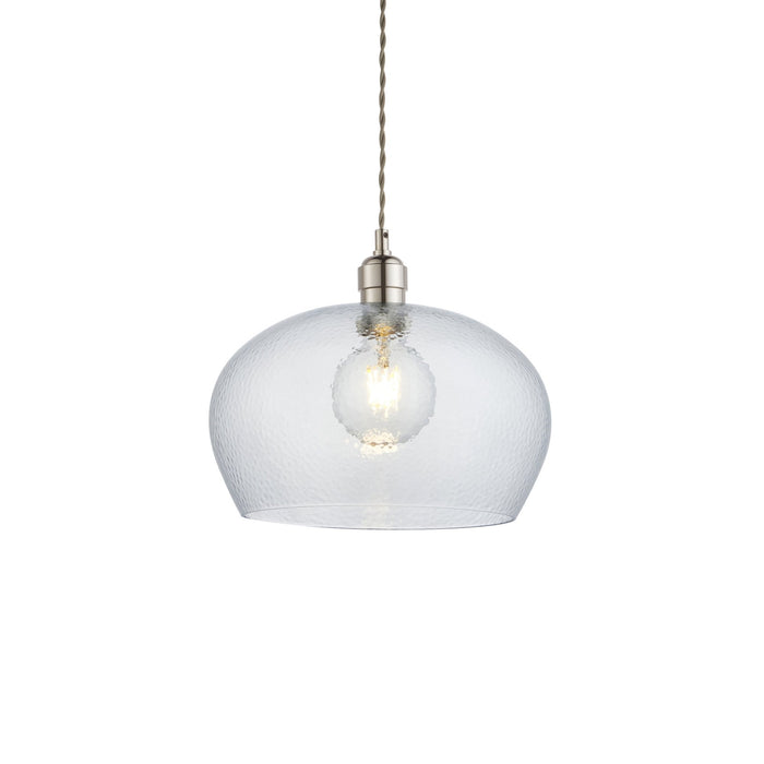 Endon 104239 Pendant 1 Light Bright Nickel Plate And Clear Hammered Glass
