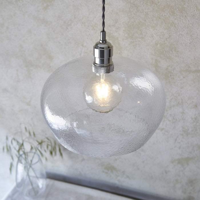 Endon 104239 Pendant 1 Light Bright Nickel Plate And Clear Hammered Glass