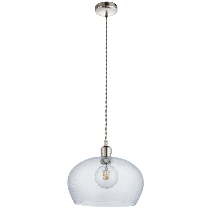 Nelson Lighting NL144239 Pendant 1 Light Bright Nickel Plate And Clear Hammered Glass