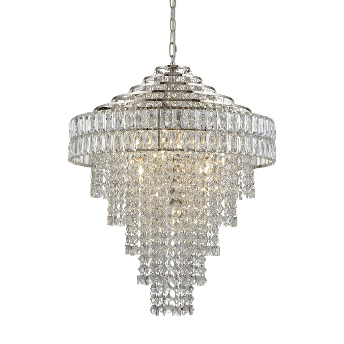 Nelson Lighting NL144295 Pendant 7 Light Bright Nickel Plate And Clear Crystal Glass