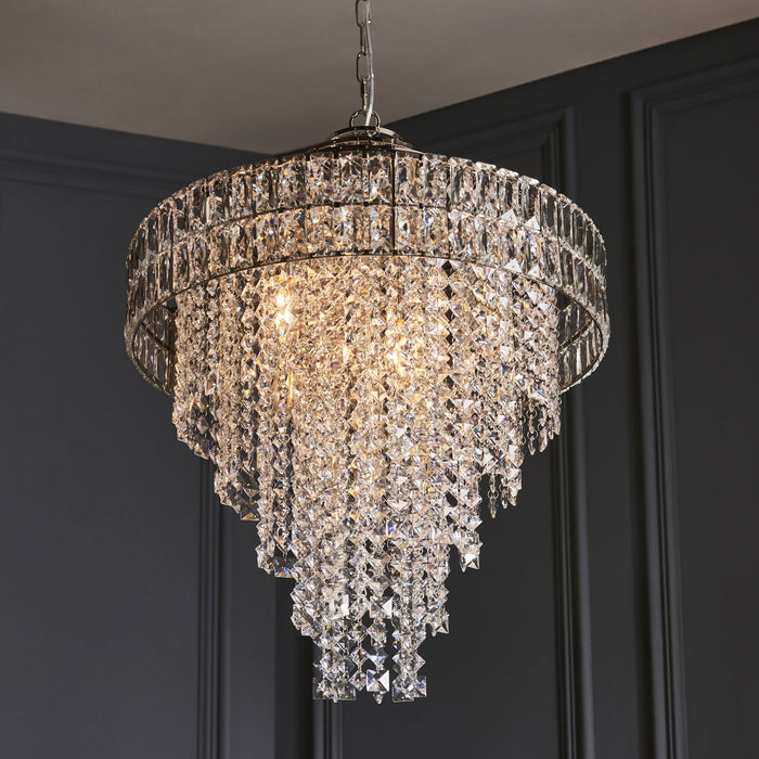 Endon 104295 Pendant 7 Light Bright Nickel Plate And Clear Crystal Glass