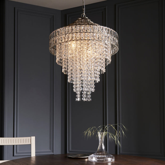 Endon 104295 Pendant 7 Light Bright Nickel Plate And Clear Crystal Glass