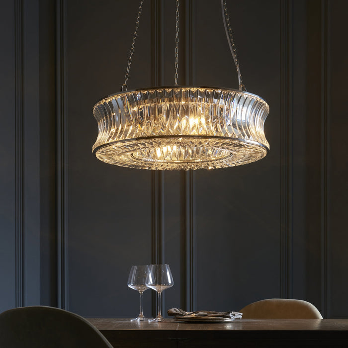 Endon 104528 Pendant 6 Light Bright Nickel Plate With Crystal And Clear Glass