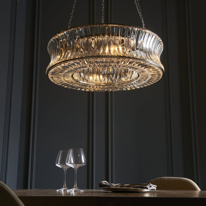 Endon 104528 Pendant 6 Light Bright Nickel Plate With Crystal And Clear Glass
