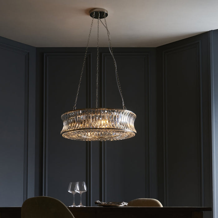Endon 104528 Pendant 6 Light Bright Nickel Plate With Crystal And Clear Glass