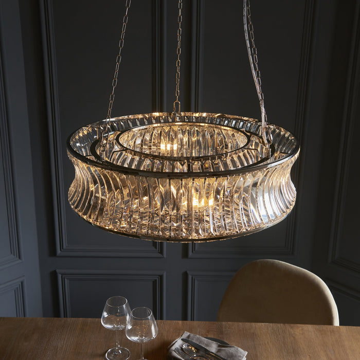Endon 104528 Pendant 6 Light Bright Nickel Plate With Crystal And Clear Glass