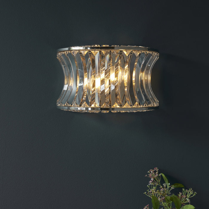 Endon 104529 Wall 2 Light Bright Nickel Plate With Crystal And Clear Glass