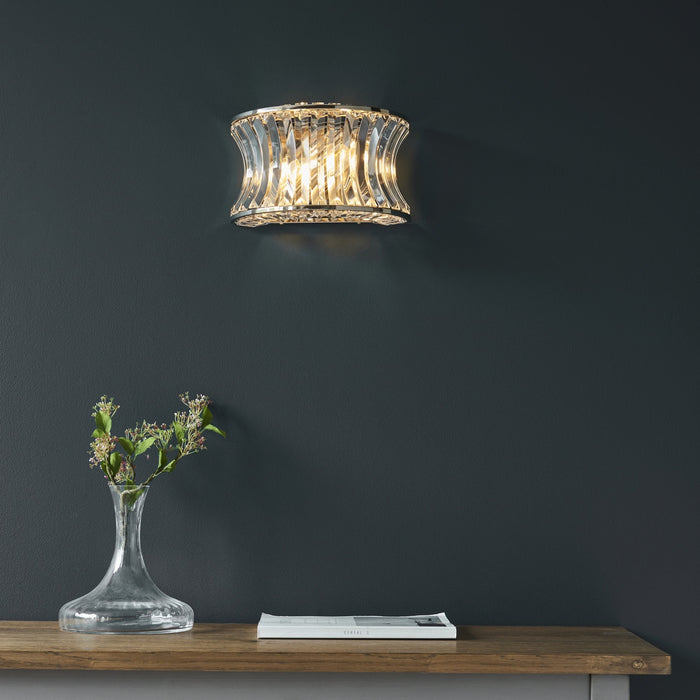 Endon 104529 Wall 2 Light Bright Nickel Plate With Crystal And Clear Glass