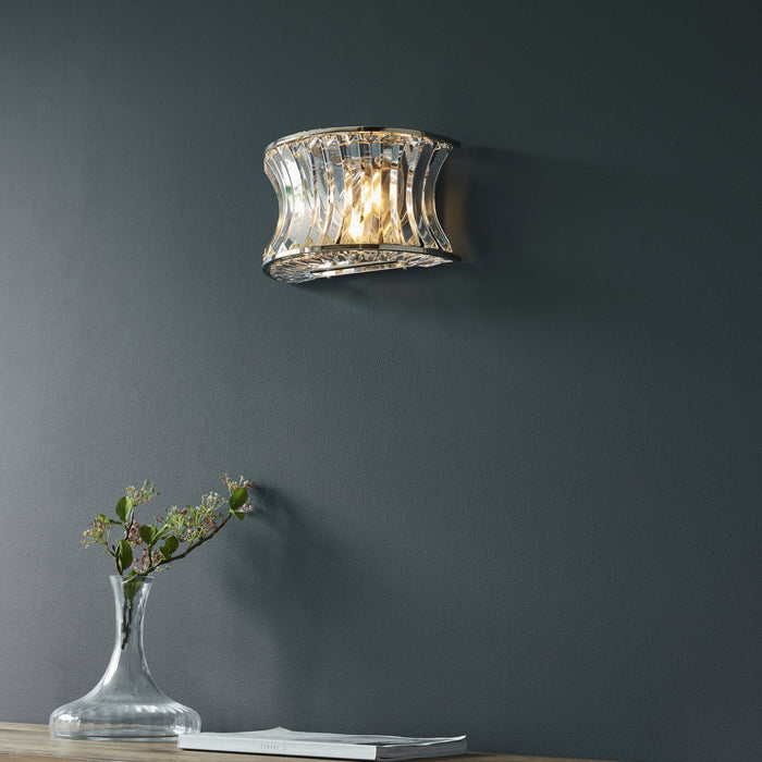Endon 104529 Wall 2 Light Bright Nickel Plate With Crystal And Clear Glass
