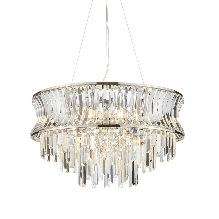 Endon 104530 Pendant 9 Light Bright Nickel Plate With Crystal And Clear Glass