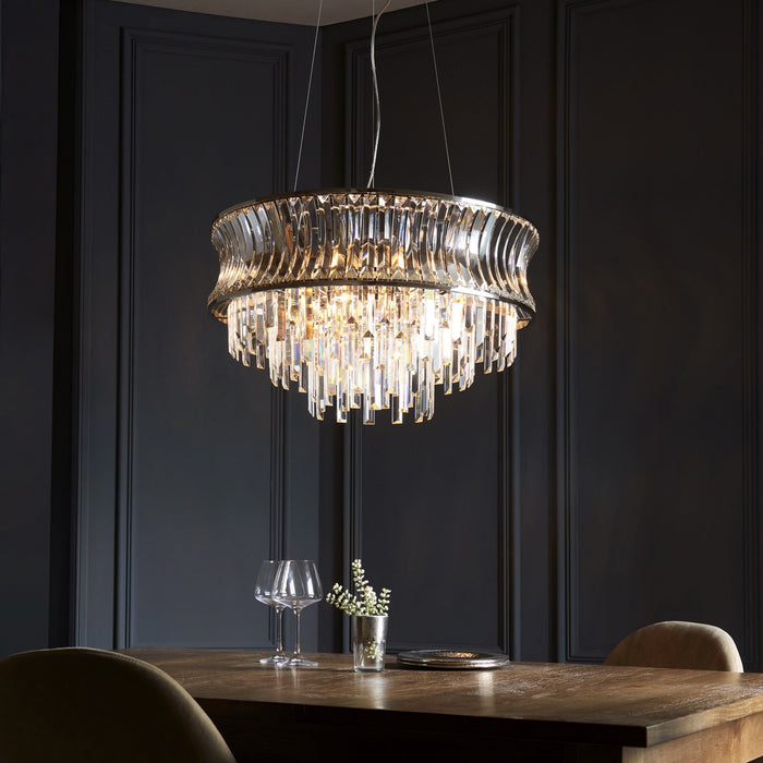 Endon 104530 Pendant 9 Light Bright Nickel Plate With Crystal And Clear Glass