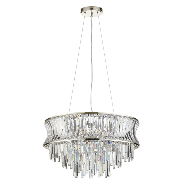 Nelson Lighting NL144530 Pendant 9 Light Bright Nickel Plate With Crystal And Clear Glass