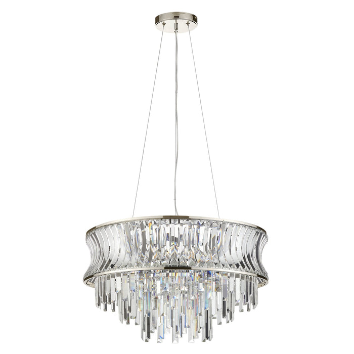 Endon 104530 Pendant 9 Light Bright Nickel Plate With Crystal And Clear Glass
