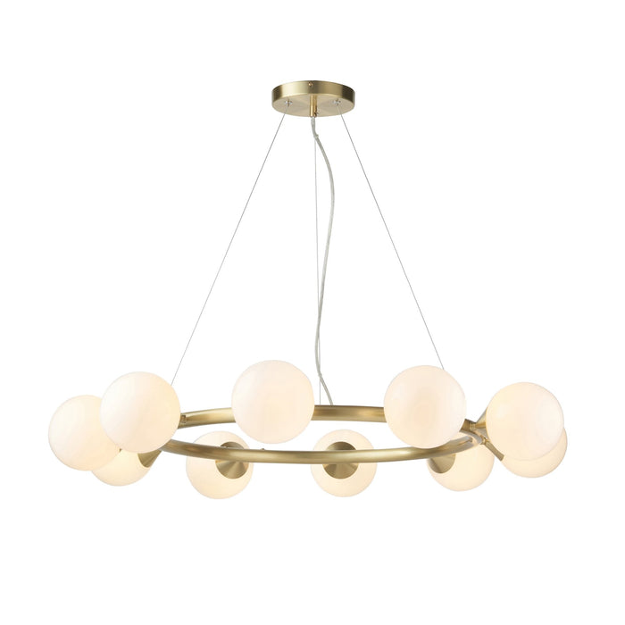 Endon 106008 Pendant 10 Light Satin Brass Plate And Gloss White Glass