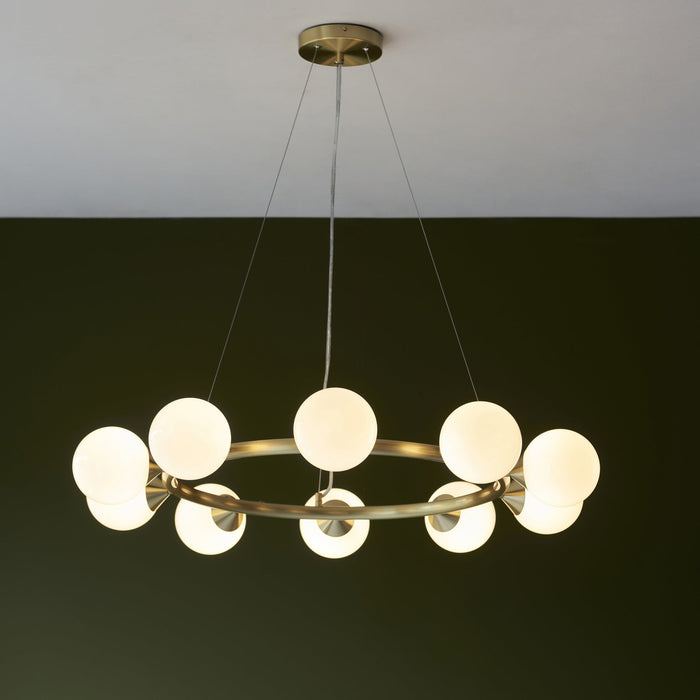 Endon 106008 Pendant 10 Light Satin Brass Plate And Gloss White Glass