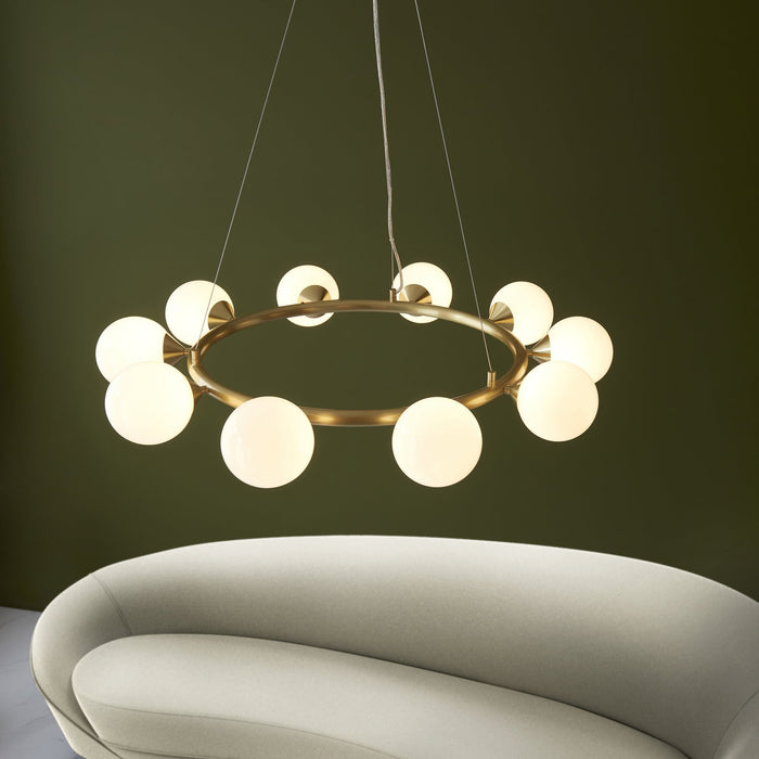 Endon 106008 Pendant 10 Light Satin Brass Plate And Gloss White Glass