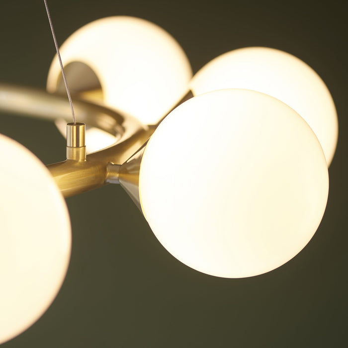 Endon 106008 Pendant 10 Light Satin Brass Plate And Gloss White Glass