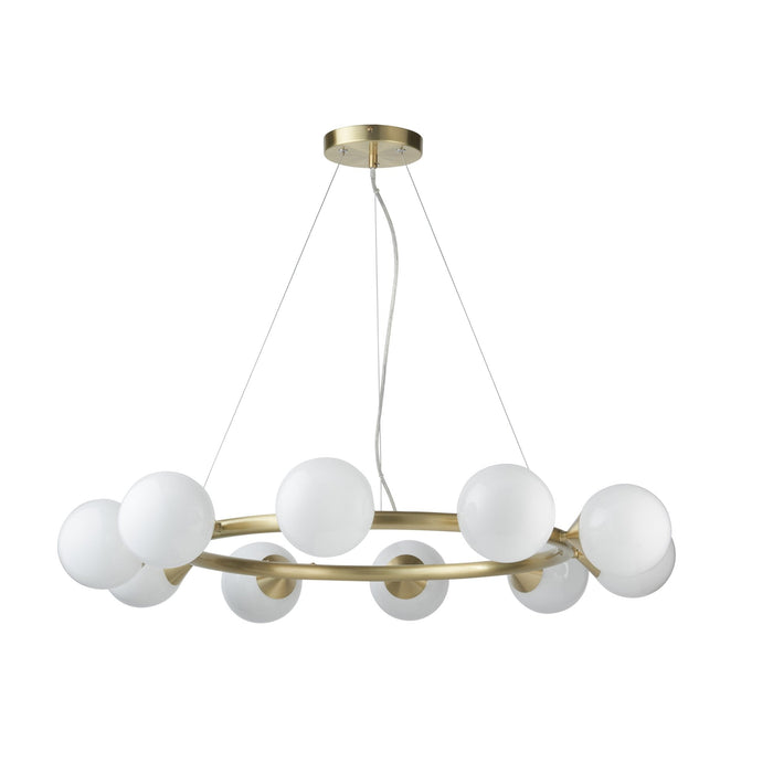 Endon 106008 Pendant 10 Light Satin Brass Plate And Gloss White Glass