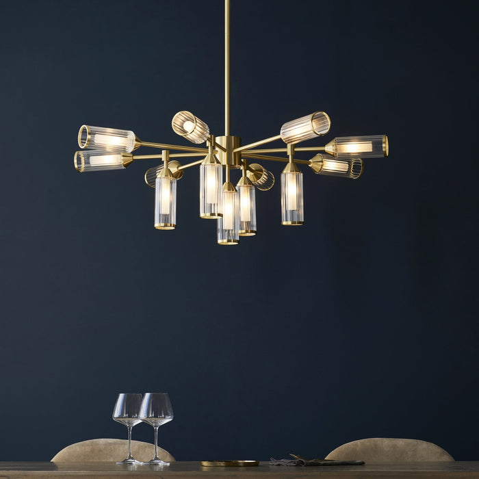 Nelson Lighting NL146256 Pendant 13 Light Satin Brass Plate With Clear And Frosted Glass