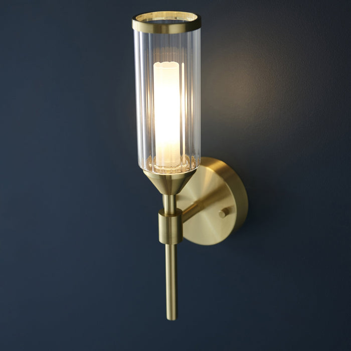 Endon 106258 Wall 1 Light Satin Brass Plate With Clear And Frosted Glass