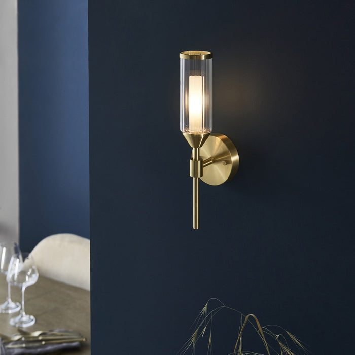 Endon 106258 Wall 1 Light Satin Brass Plate With Clear And Frosted Glass