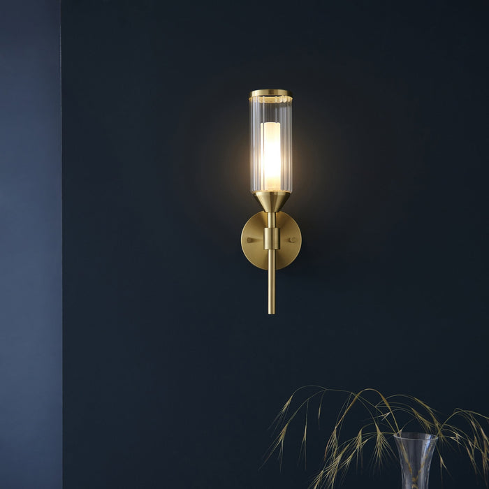 Endon 106258 Wall 1 Light Satin Brass Plate With Clear And Frosted Glass