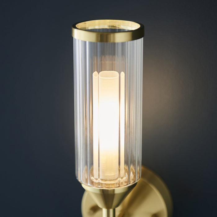 Endon 106258 Wall 1 Light Satin Brass Plate With Clear And Frosted Glass