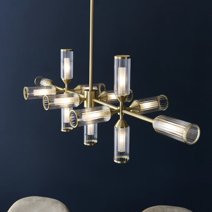 Nelson Lighting NL146259 Pendant 13 Light Satin Brass Plate With Clear And Frosted Glass