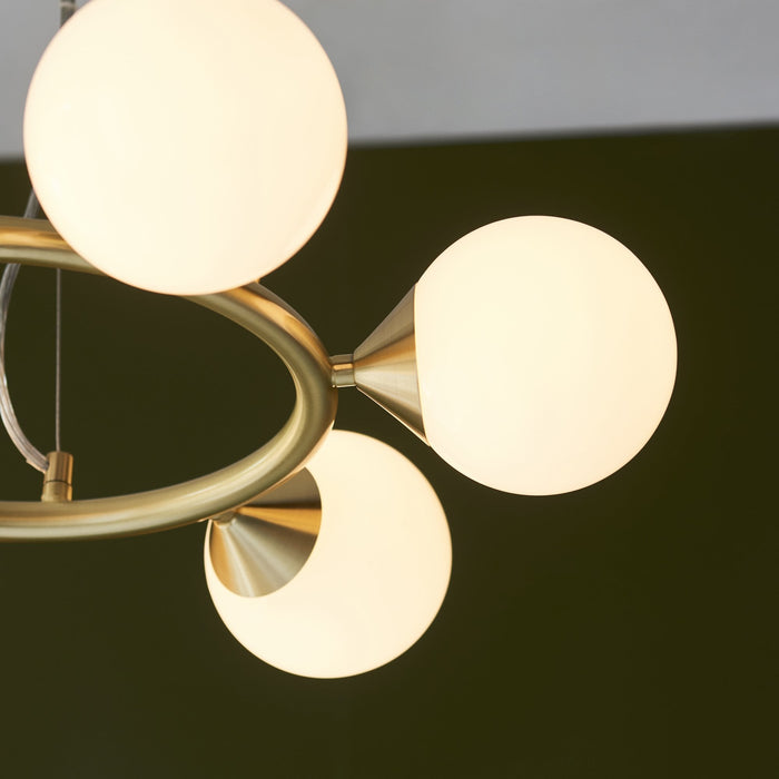 Endon 106390 Pendant 6 Light Satin Brass Plate And Gloss White Glass