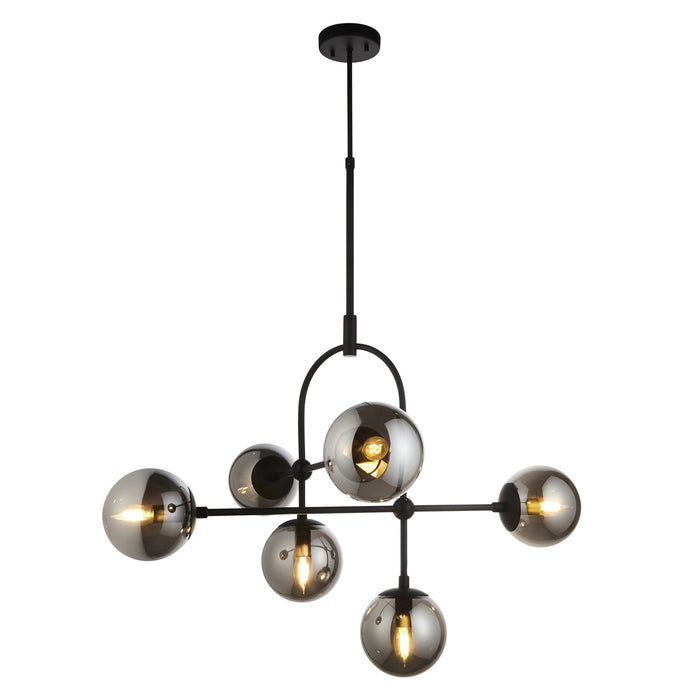 Endon 106661 Semi Flush Ceiling 6 Light Matt Black And Smoked Mirror Glass