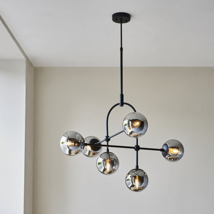 Endon 106661 Semi Flush Ceiling 6 Light Matt Black And Smoked Mirror Glass