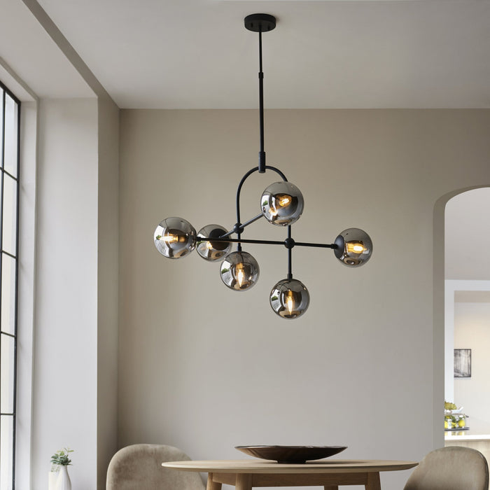 Endon 106661 Semi Flush Ceiling 6 Light Matt Black And Smoked Mirror Glass