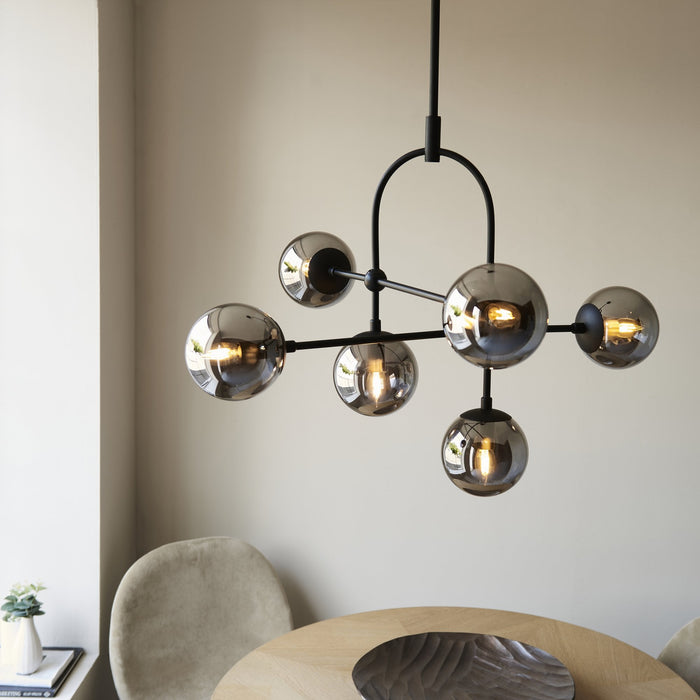 Endon 106661 Semi Flush Ceiling 6 Light Matt Black And Smoked Mirror Glass