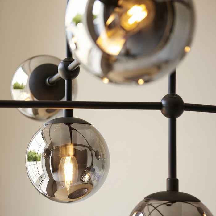 Endon 106661 Semi Flush Ceiling 6 Light Matt Black And Smoked Mirror Glass