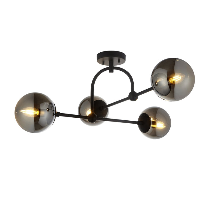 Endon 106662 Semi Flush Ceiling 4 Light Matt Black And Smoked Mirror Glass
