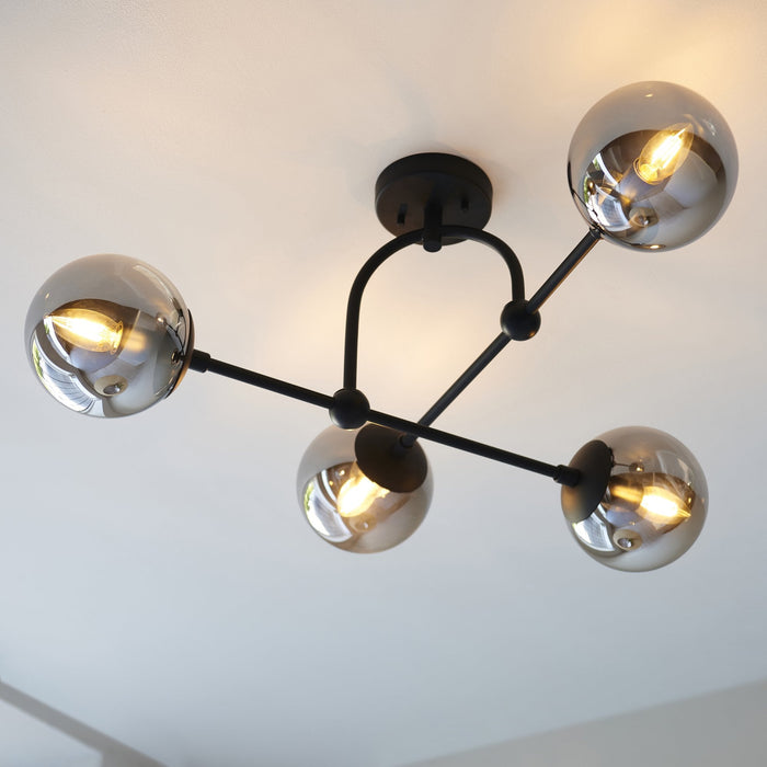 Endon 106662 Semi Flush Ceiling 4 Light Matt Black And Smoked Mirror Glass