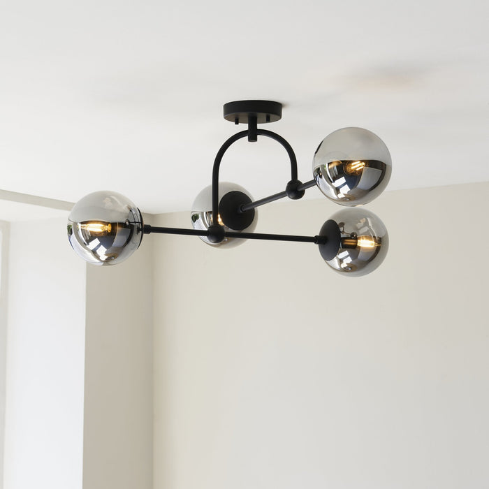 Endon 106662 Semi Flush Ceiling 4 Light Matt Black And Smoked Mirror Glass