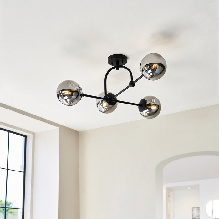 Endon 106662 Semi Flush Ceiling 4 Light Matt Black And Smoked Mirror Glass