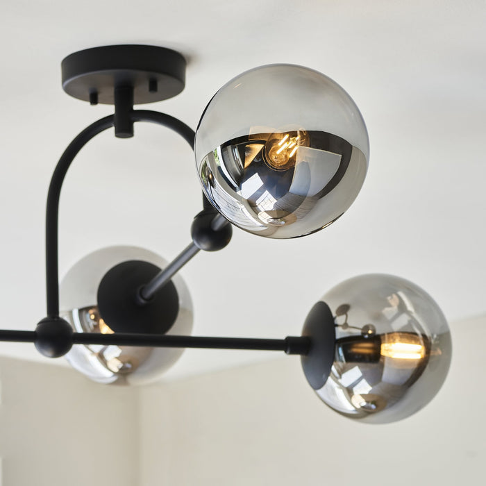 Endon 106662 Semi Flush Ceiling 4 Light Matt Black And Smoked Mirror Glass