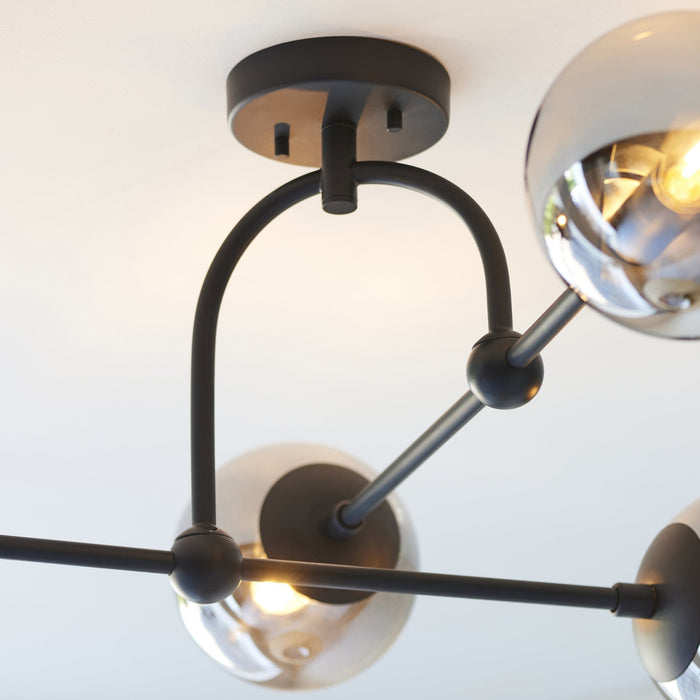 Endon 106662 Semi Flush Ceiling 4 Light Matt Black And Smoked Mirror Glass