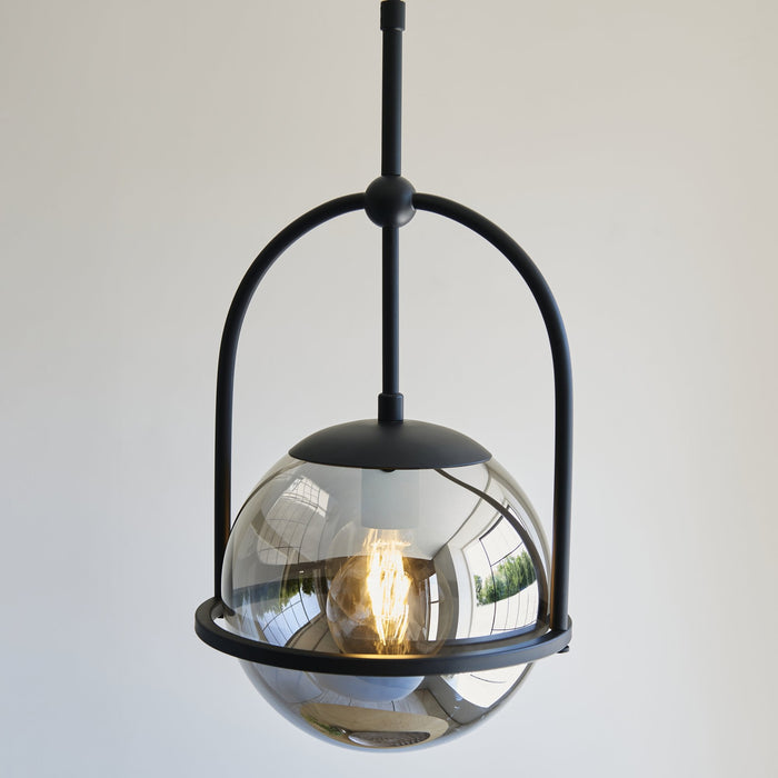Endon 106663 Pendant 1 Light Matt Black And Smoked Mirror Glass